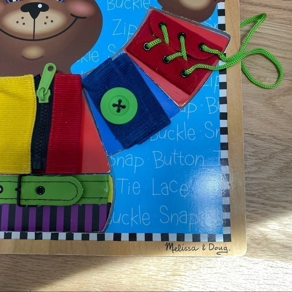 Melissa & Doug Bear Zip Button Tie Wooden Board Puzzle